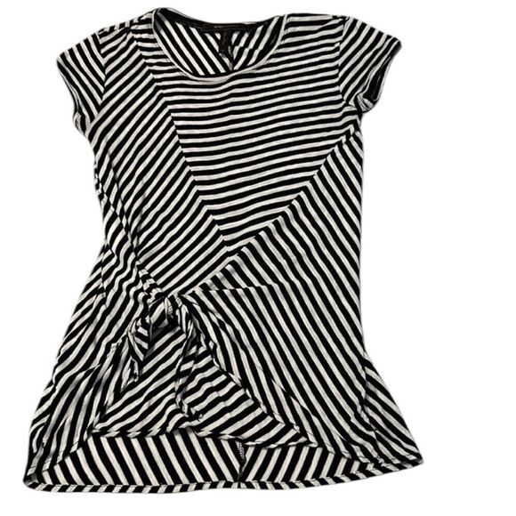 BCBGmaxazria szXS black white strip tie front sleeveless longer back knit GUC - Picture 1 of 6